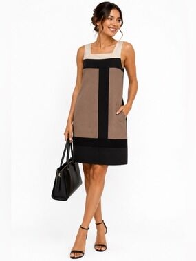 Banana Republic Brown Black White Colour Block Sleeveless MIDI Dress Siz…
